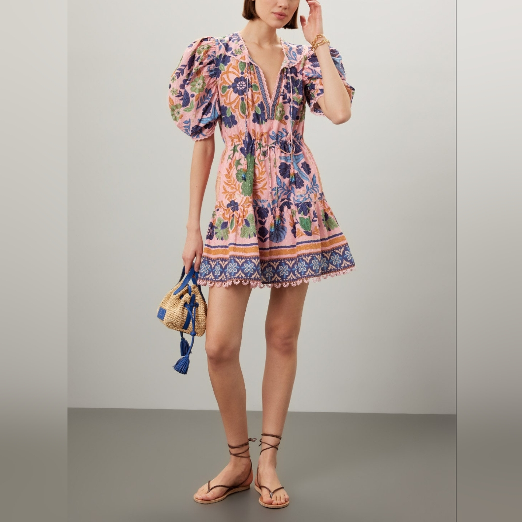 Farm Rio "Seashell Tapestry Pink" Mini-Dress, Sz S